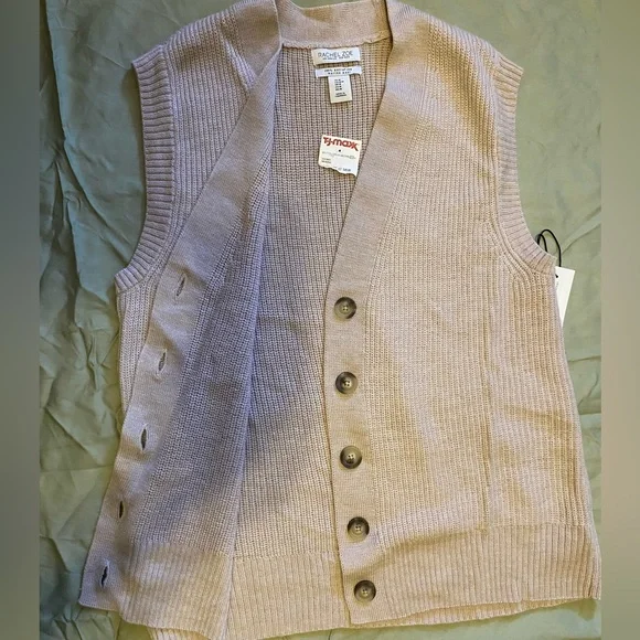 NWT Rachel Zoe Women's Tan Extra Fine Merino Wool Sweater Vest - Size M - Picture 6 of 16